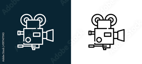 Two-color projector outline icon pair in black and white, editable stroke vector illustration for web, mobile apps, UI design, branding, and print from event