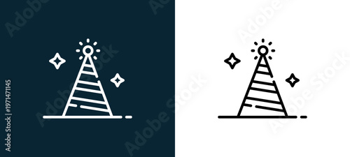 Two-color hat outline icon pair in black and white, editable stroke vector illustration for web, mobile apps, UI design, branding, and print from event