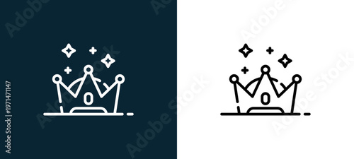 Two-color crown outline icon pair in black and white, editable stroke vector illustration for web, mobile apps, UI design, branding, and print from event