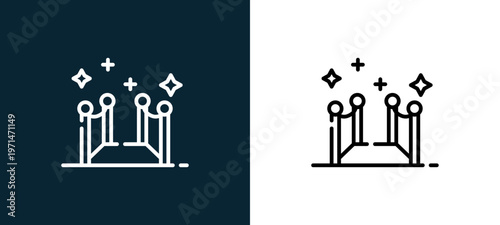 Two-color red carpet outline icon pair in black and white, editable stroke vector illustration for web, mobile apps, UI design, branding, and print from event