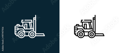 Two-color loader outline icon pair in black and white, editable stroke vector illustration for web, mobile apps, UI design, branding, and print from industrial process