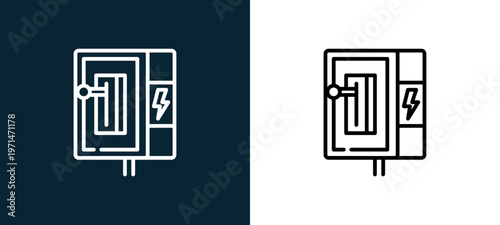 Two-color lever outline icon pair in black and white, editable stroke vector illustration for web, mobile apps, UI design, branding, and print from industrial process
