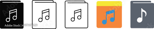 Music album icons vector set featuring various minimalist folder designs for digital audio files or media library user interface elements