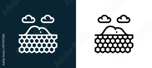 Two-color salty desert outline icon pair in black and white, editable stroke vector illustration for web, mobile apps, UI design, branding, and print from desert