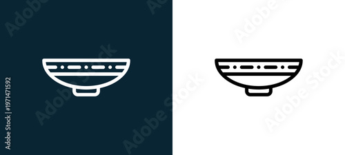 Two-color plate outline icon pair in black and white, editable stroke vector illustration for web, mobile apps, UI design, branding, and print from desert