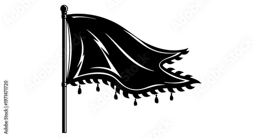 Black tattered pirate flag on pole vector illustration isolated white
