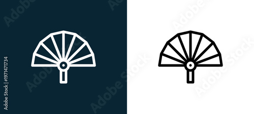 Two-color fan outline icon pair in black and white, editable stroke vector illustration for web, mobile apps, UI design, branding, and print from desert