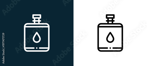 Two-color canteen outline icon pair in black and white, editable stroke vector illustration for web, mobile apps, UI design, branding, and print from desert