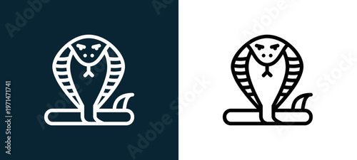 Two-color snake outline icon pair in black and white, editable stroke vector illustration for web, mobile apps, UI design, branding, and print from desert