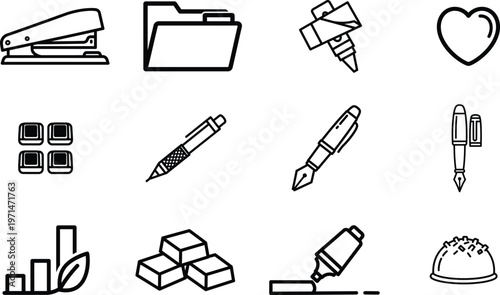 collection of office and art supplies icons