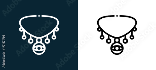 Two-color amulet outline icon pair in black and white, editable stroke vector illustration for web, mobile apps, UI design, branding, and print from desert