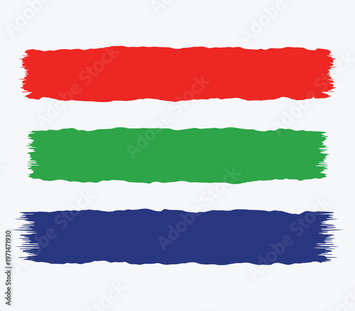 Set of three colorful grunge paint brush strokes in red green and blue.
