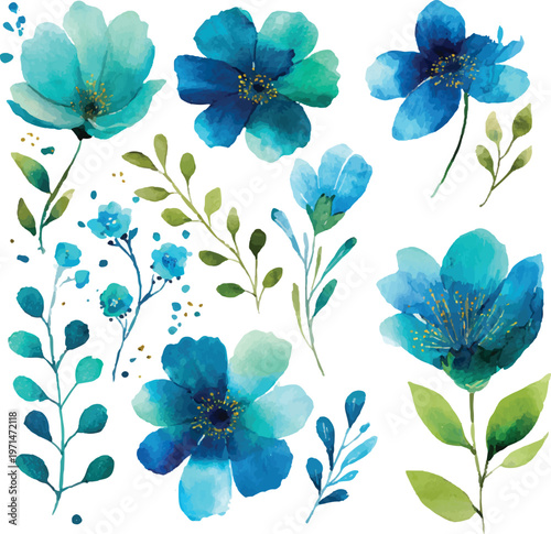 seamless pattern with blue flowers