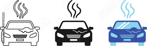 Car breakdown vector illustration graphic showing an overheated vehicle with smoke coming from its engine design concept.