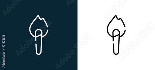 Two-color torch outline icon pair in black and white, editable stroke vector illustration for web, mobile apps, UI design, branding, and print from pirates