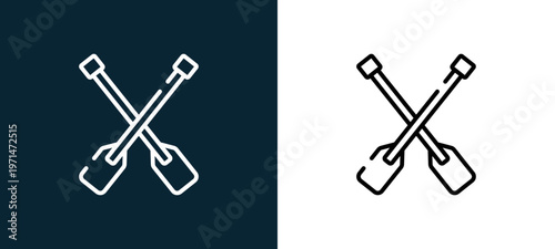 Two-color paddles outline icon pair in black and white, editable stroke vector illustration for web, mobile apps, UI design, branding, and print from pirates
