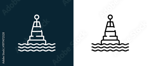Two-color buoy outline icon pair in black and white, editable stroke vector illustration for web, mobile apps, UI design, branding, and print from pirates