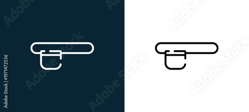 Two-color eyepatch outline icon pair in black and white, editable stroke vector illustration for web, mobile apps, UI design, branding, and print from pirates