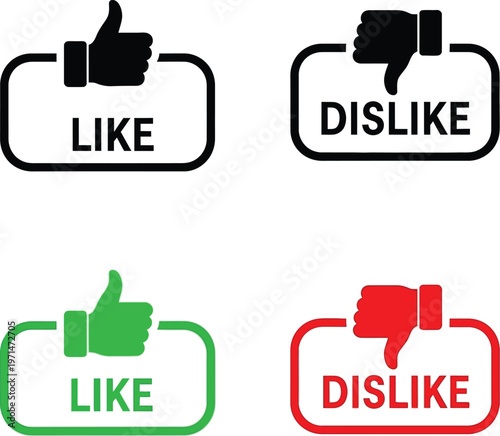 Social media like and dislike vector graphic illustration buttons set for user feedback and content rating choice.