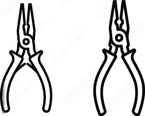 line drawing of two pairs of needle nose pliers