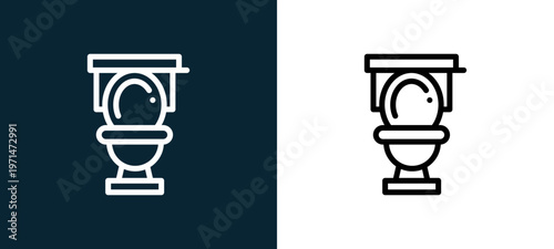 Two-color wc outline icon pair in black and white, editable stroke vector illustration for web, mobile apps, UI design, branding, and print from home and living