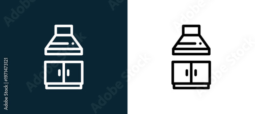 Two-color hood outline icon pair in black and white, editable stroke vector illustration for web, mobile apps, UI design, branding, and print from home and living