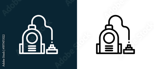 Two-color vacuum outline icon pair in black and white, editable stroke vector illustration for web, mobile apps, UI design, branding, and print from home and living