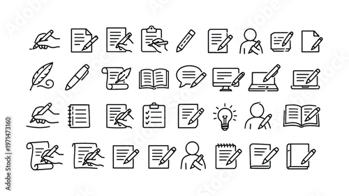  collection. Set of 30 outline icons related to write. Linear icon Editable stroke. Vector illustration
