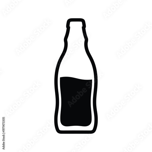 A classic depiction of a bottle filled with dark liquid, possibly soda or beer