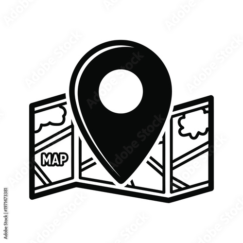 Map pinpointing location on an open map book