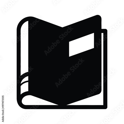 A stylized icon of an open book with a page turned down as a marker