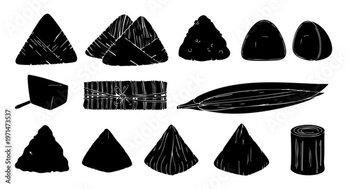 Traditional Dragon Boat Festival Zongzi Sticky Rice Dumplings Silhouette Icons