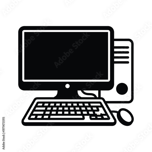 A classic desktop computer setup with monitor, keyboard, mouse, and tower.