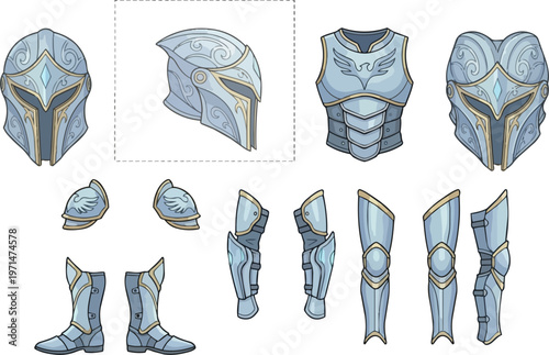 Detailed fantasy armor pieces collection.