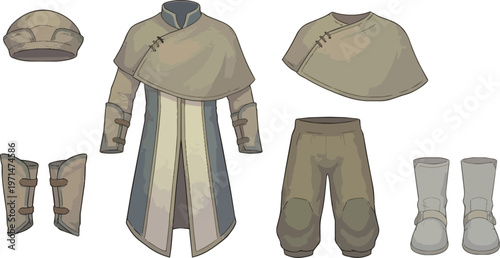 Detailed illustration of fantasy armor pieces.