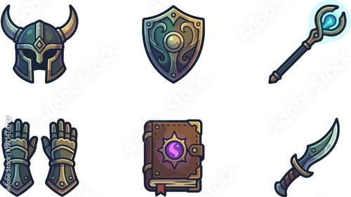 Fantasy medieval objects and weapons.