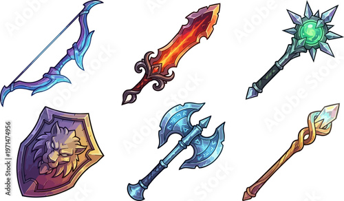 Medieval fantasy sword and shield set.
