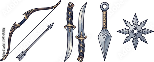 Medieval weapons on white background.