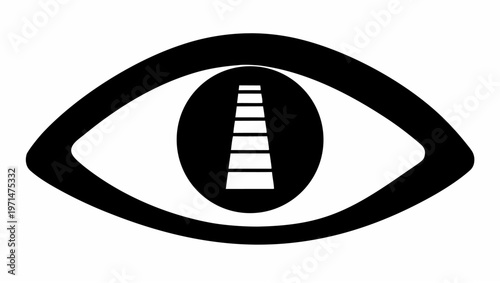 Human eye silhouette with spiral iris design on white background symbolizing vision and perception