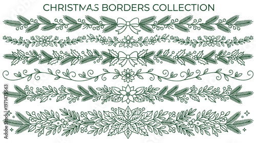 Christmas botanical borders with festive holly berries and evergreen.