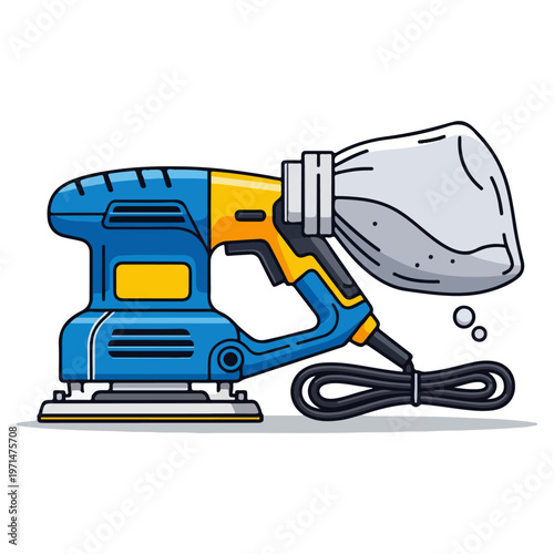 Blue Yellow Palm Sander Power Tool Flat Vector Illustration