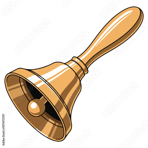 Brass Hand Bell Cartoon Flat Vector Illustration