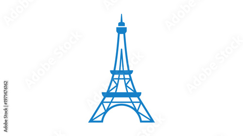 Elegant blue outline illustration of the Eiffel Tower, a famous Parisian landmark, symbolizing travel, tourism, and French culture, isolated white background.