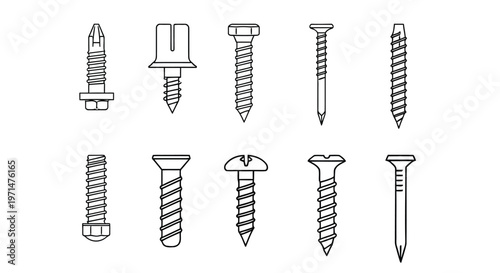 Collection of various wall anchor and screw line art illustrations