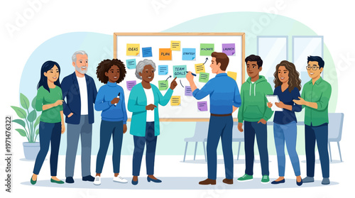 Diverse group of business people standing.