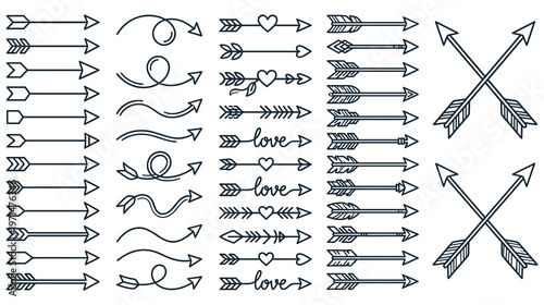 Minimalist outline arrow sketches with romantic hearts and swirls.