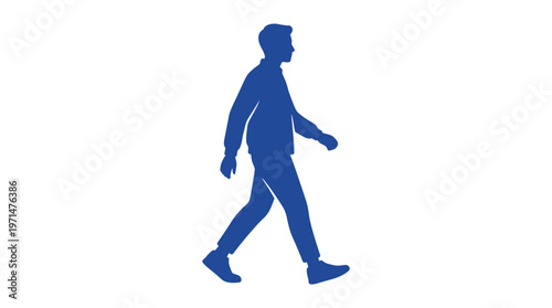 Man Walking Silhouette Icon, Person Strolling Forward on Isolated White Background