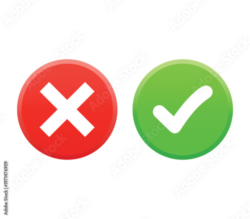 Red cross mark and green check mark icons in flat circular design style for user interface.