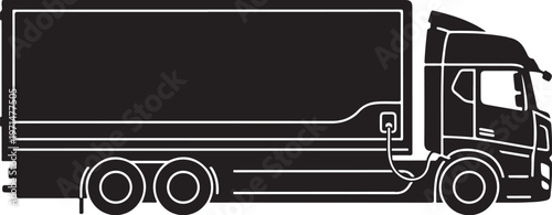 Truck, semi-truck, trailer truck, vector truck, transportation, logistics, black and white