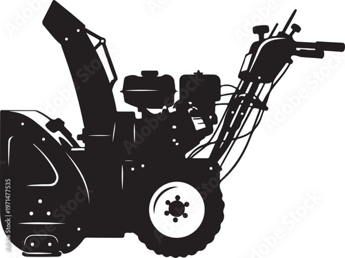 Snow blower, snow thrower, winter equipment, black silhouette, vector icon